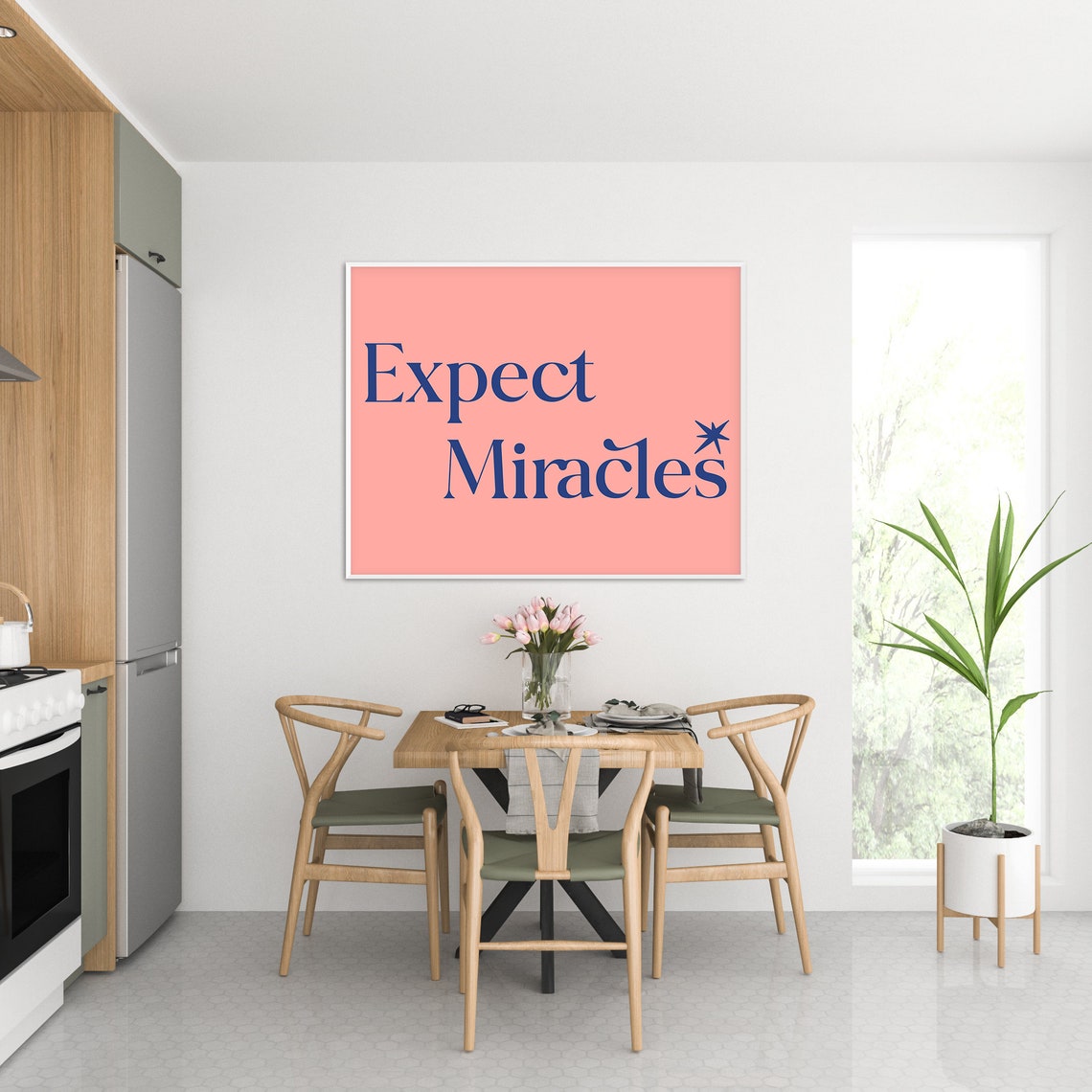 Expect Miracles Navy Peach Retro Inspirational Quote Wall Art Poster - Image 4