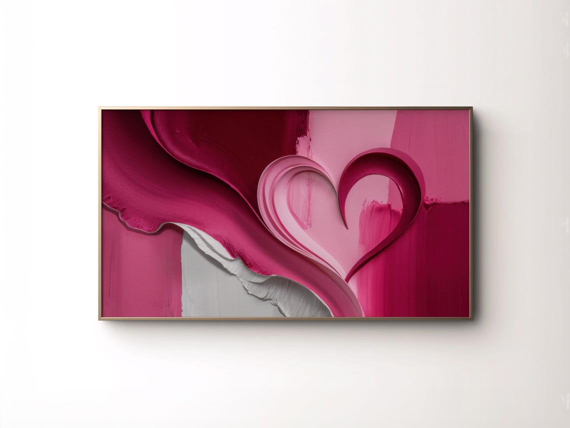 Red Pink Heart Abstract Textured Painting Romantic Love Poster