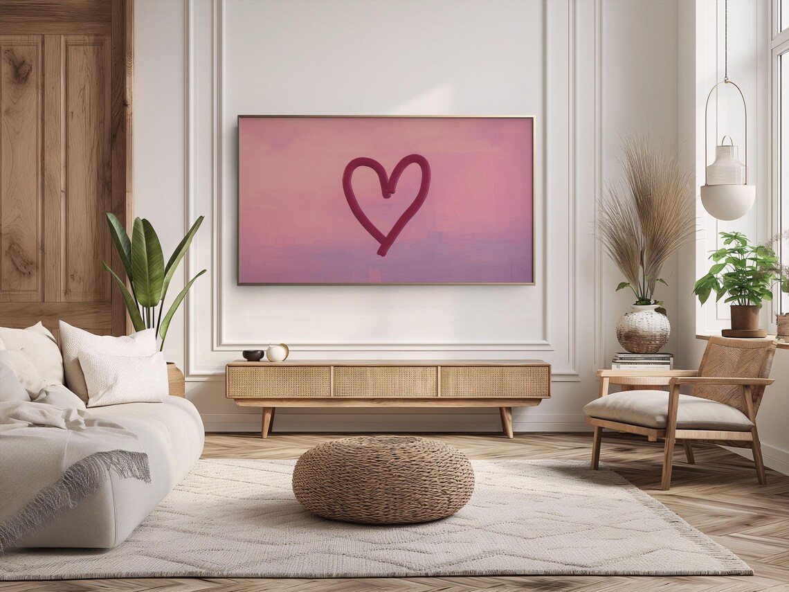 Magenta Heart Outline Pink Gradient Minimalist Love Art Poster - Image 4