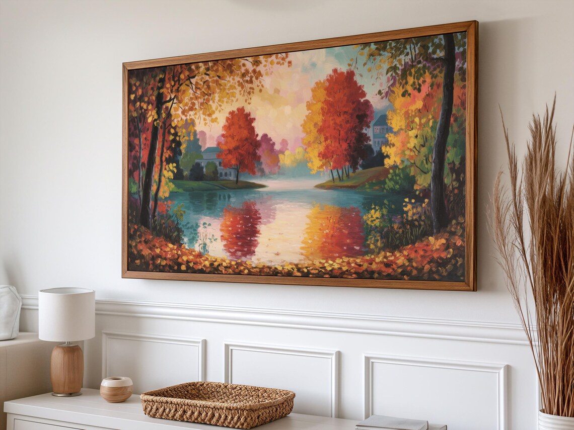 Autumn Rustic Fall Landscape Painting, Thanksgiving Decor