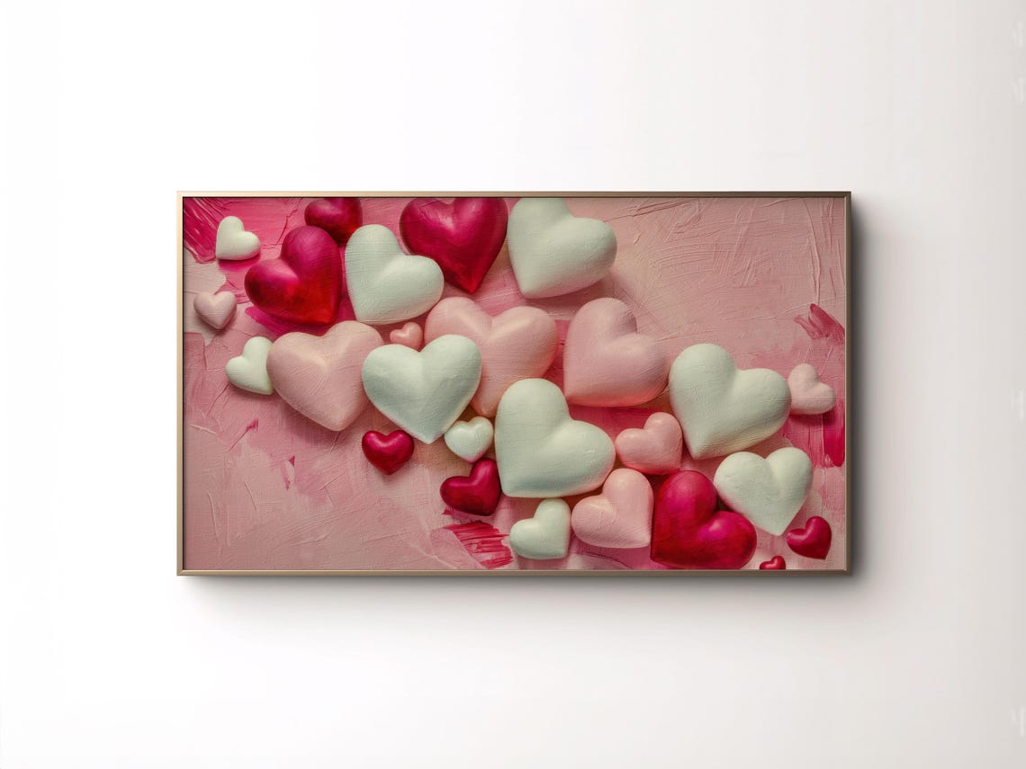Red Pink White 3D Hearts Pink Background Valentine Love Poster