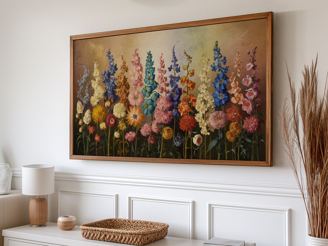 Floral Spring Frame TV Art, Vintage Boho Wildflowers