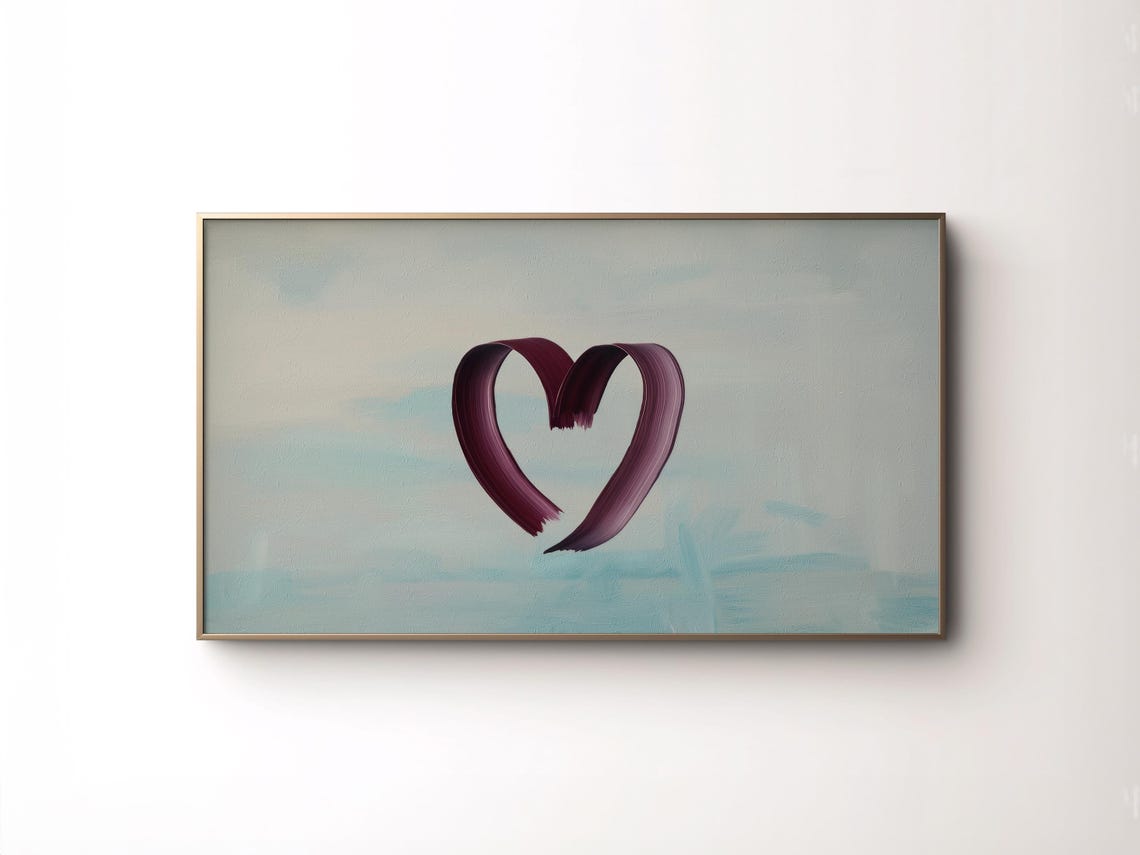 Minimalist Burgundy Brushstroke Heart Neutral Blue Valentine Art Print