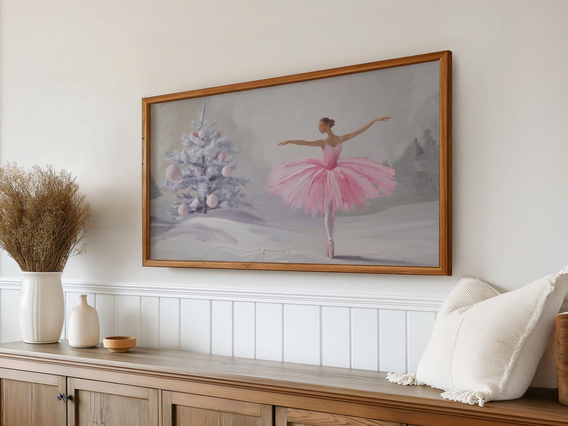 Pink Ballerina Tutu Snowy Christmas Tree Nutcracker Ballet Poster - Image 2