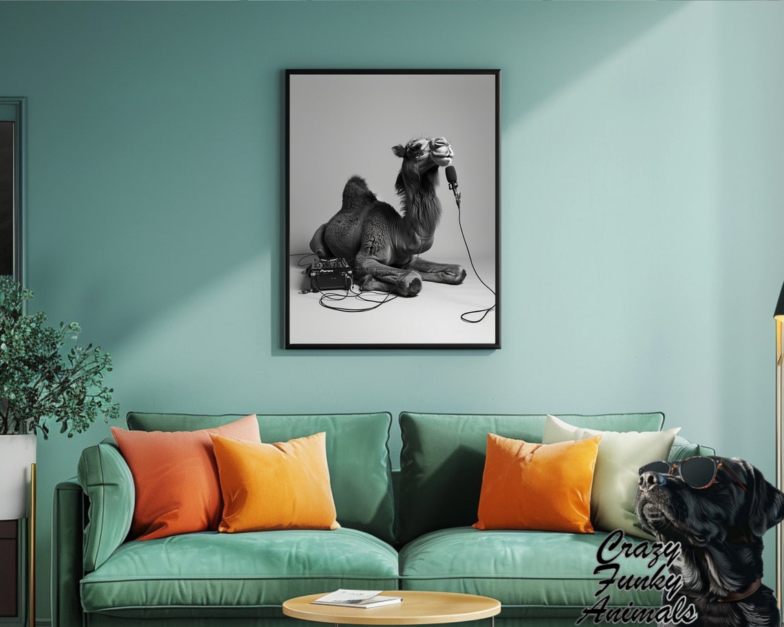 Camel DJ Singing Into a Microphone at the Turntable Funny Poster - Image 2