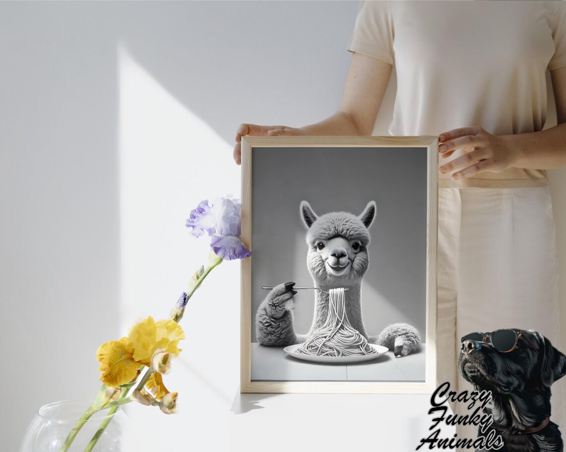 Funny Alpaca With Spaghetti, Kitchen Humorous Poster - Image 3