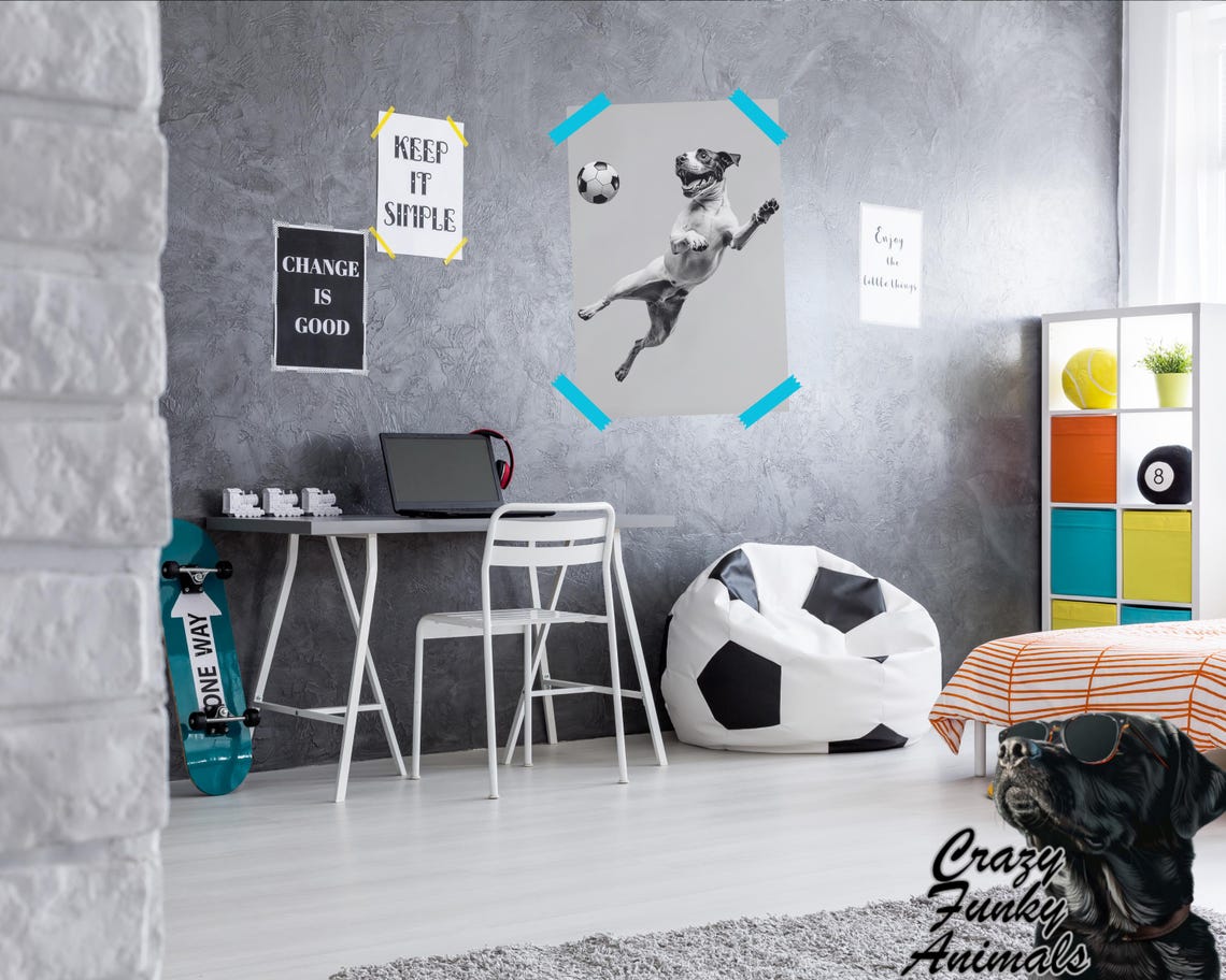 Playful Dog Jumping to Head a Soccer Ball Funny Sports Poster - Image 2