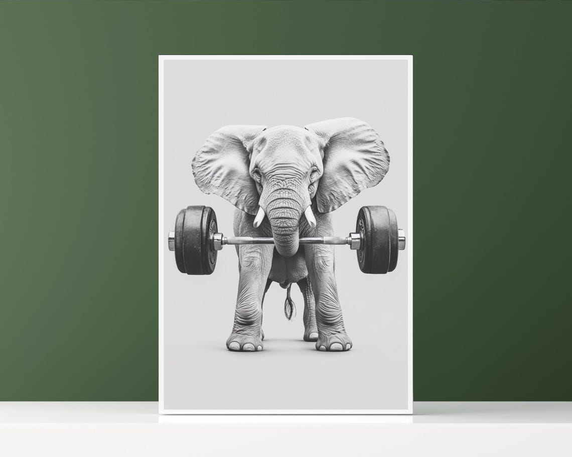 Elephant Lifting a Heavy Barbell for a Gym Workout Funny Poster - Image 2