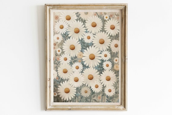 Dense Daisy Field Vintage Floral Farmhouse Cottage Wall Decor Poster