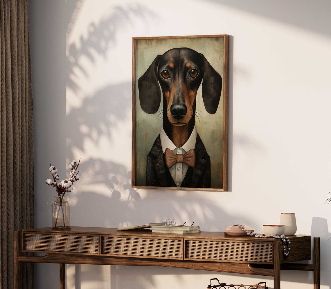 Dapper Dachshund in Suit and Bow Tie Vintage Dog Portrait Poster - Image 2