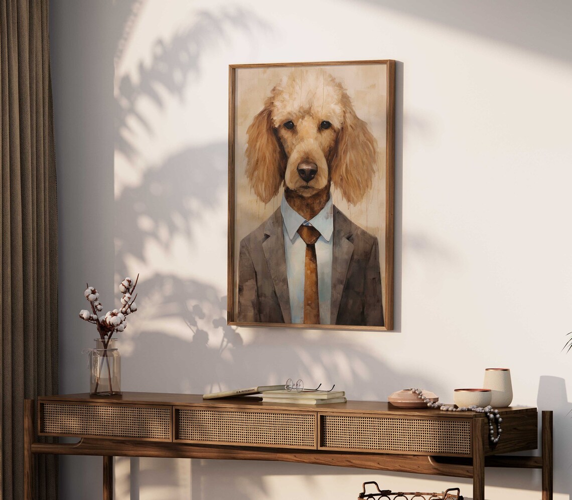 Funny Poodle in a Suit and Tie Gentleman Dog Portrait Wall Poster - Image 2