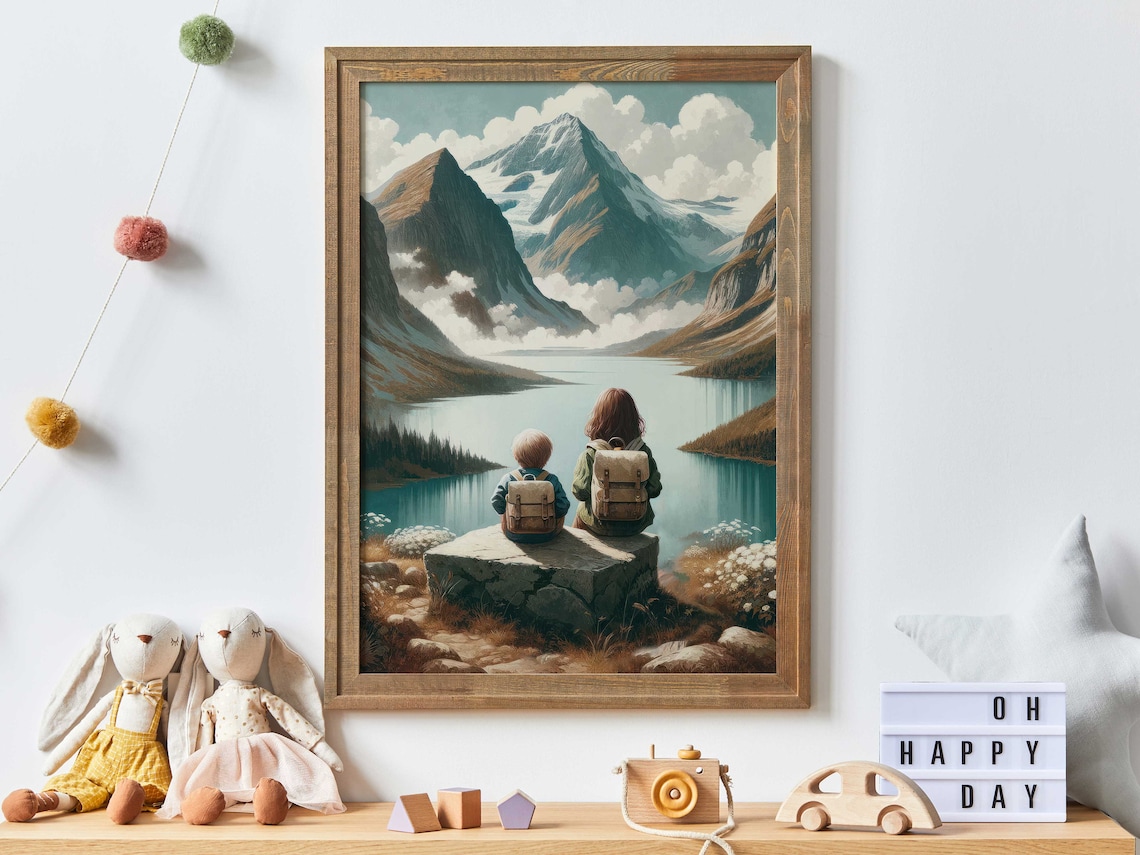 Brother And Sister Mountain Nursery Art Print