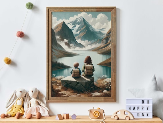 Brother And Sister Mountain Nursery Art Print
