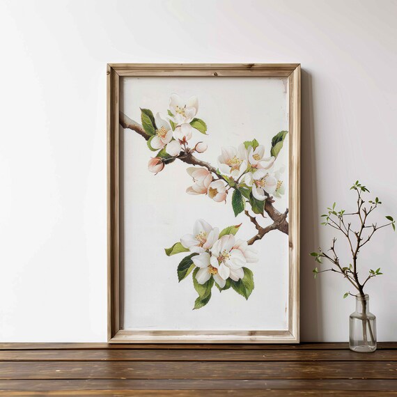 Apple Tree Branch Print, Rustic Floral Art