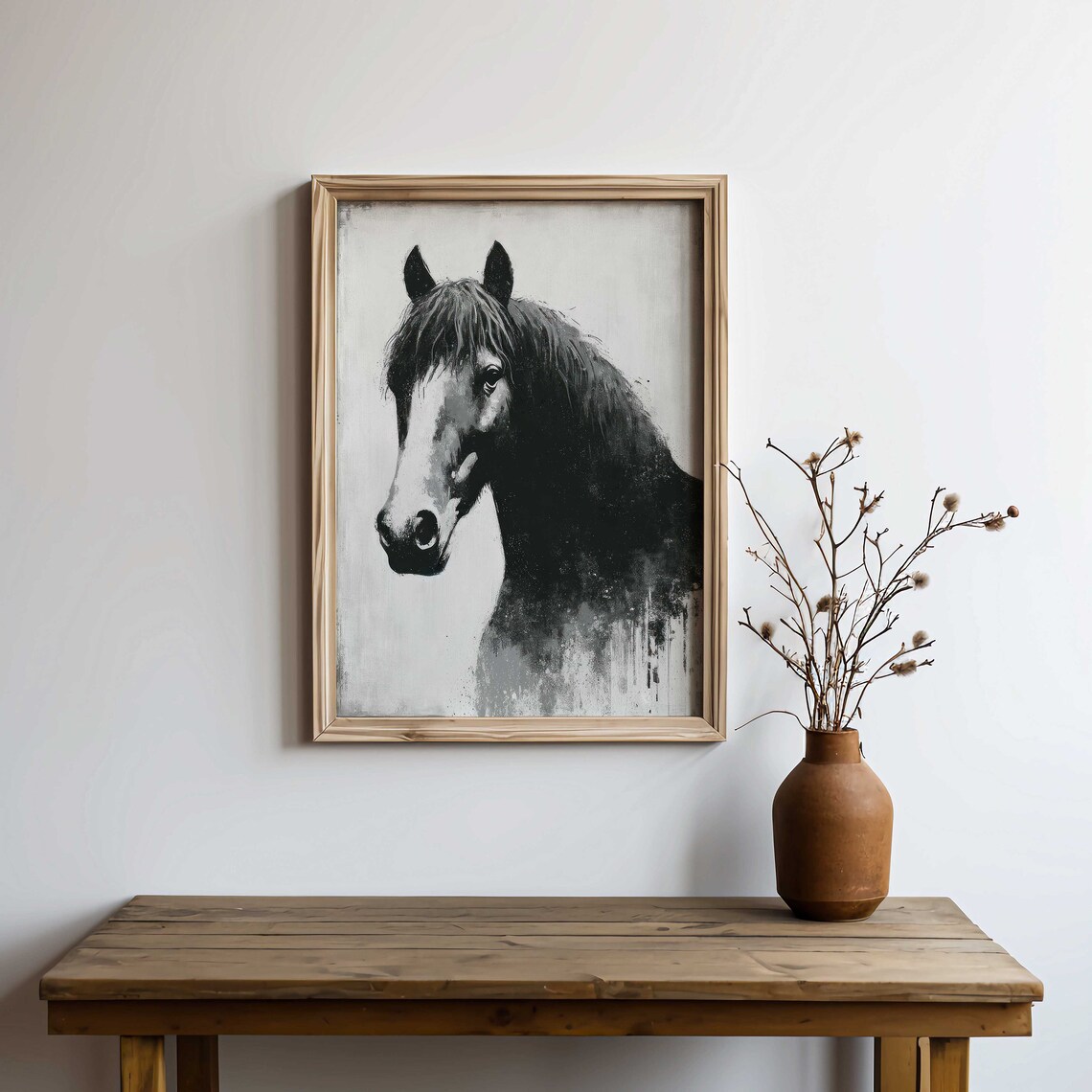 Monochrome Black Horse Head With Painterly Brushwork Equine Art Poster - Image 2