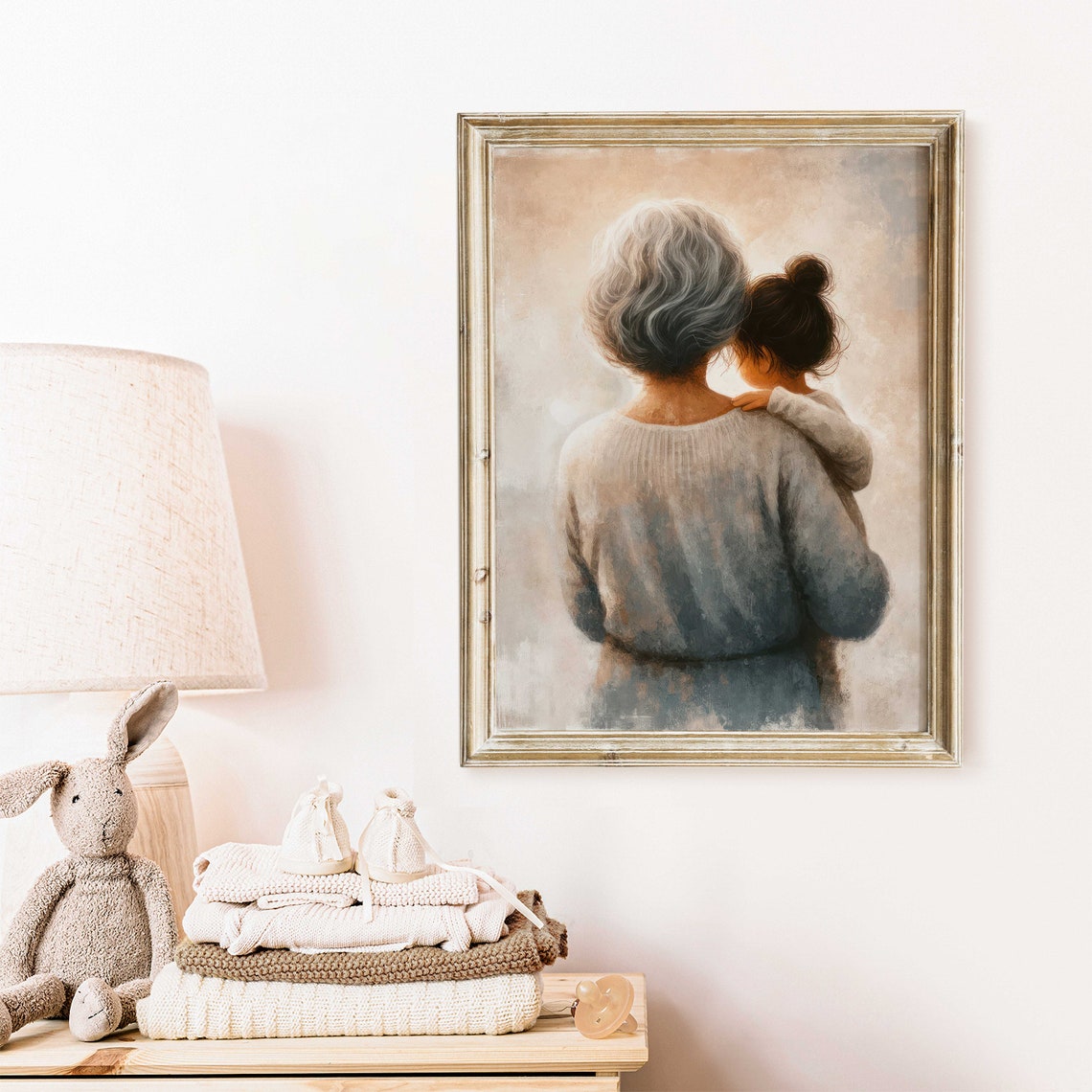Grandmother And Granddaughter Wall Art Grandma Gift Grandchildren Wall Art Grandmother Portrait Grandmother Painting Art - Image 2
