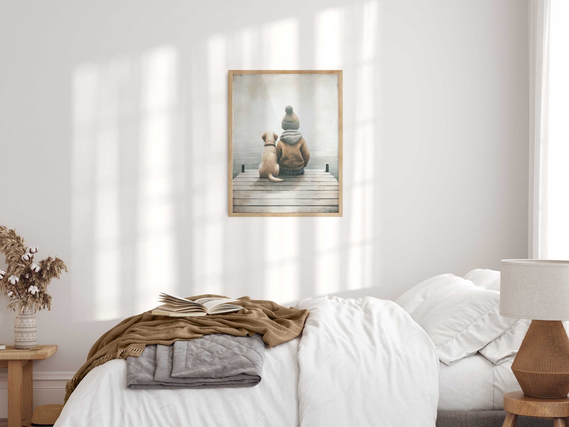 Boy And Dog Labrador Nursery Art Print - Image 2