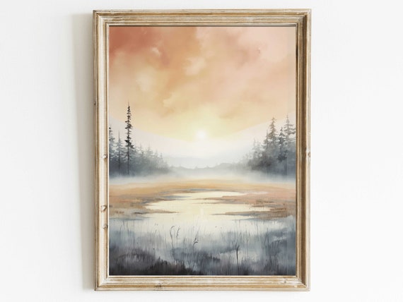 Watercolor Landscape Print Swamp Art Print Landscape Home Decor Sunset Wall Art Abstract Nature Print Wall Decor