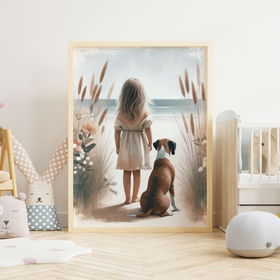 Boxer Nursery Decor Girl And Dog Painting Boxer Dog Print Dog Nursery Decor Boxer Wall Art Dog Nursery Art Dog Decor Girls - Image 2