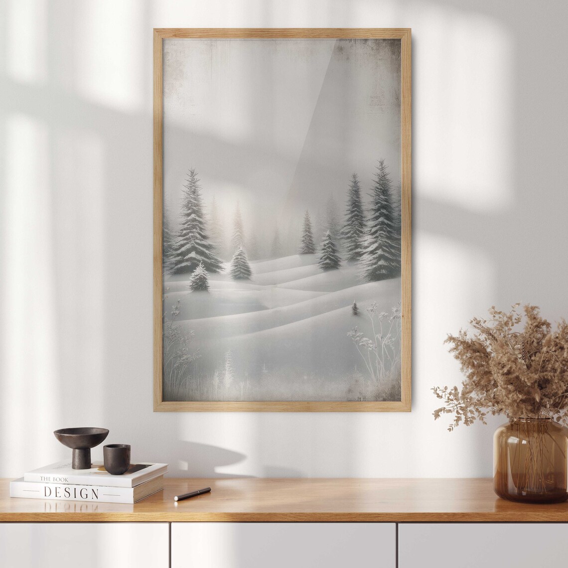 Winter Landscape Painting Fir Tree Art Print - Image 2