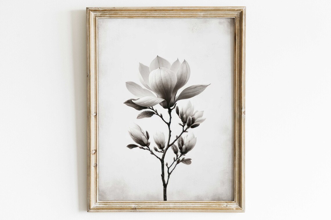 Magnolia Wall Art Vintage Minimalist Floral Wall Art Magnolia Flower Art Print Flower Art Modern Farmhouse Wall Artprintable Floral Art