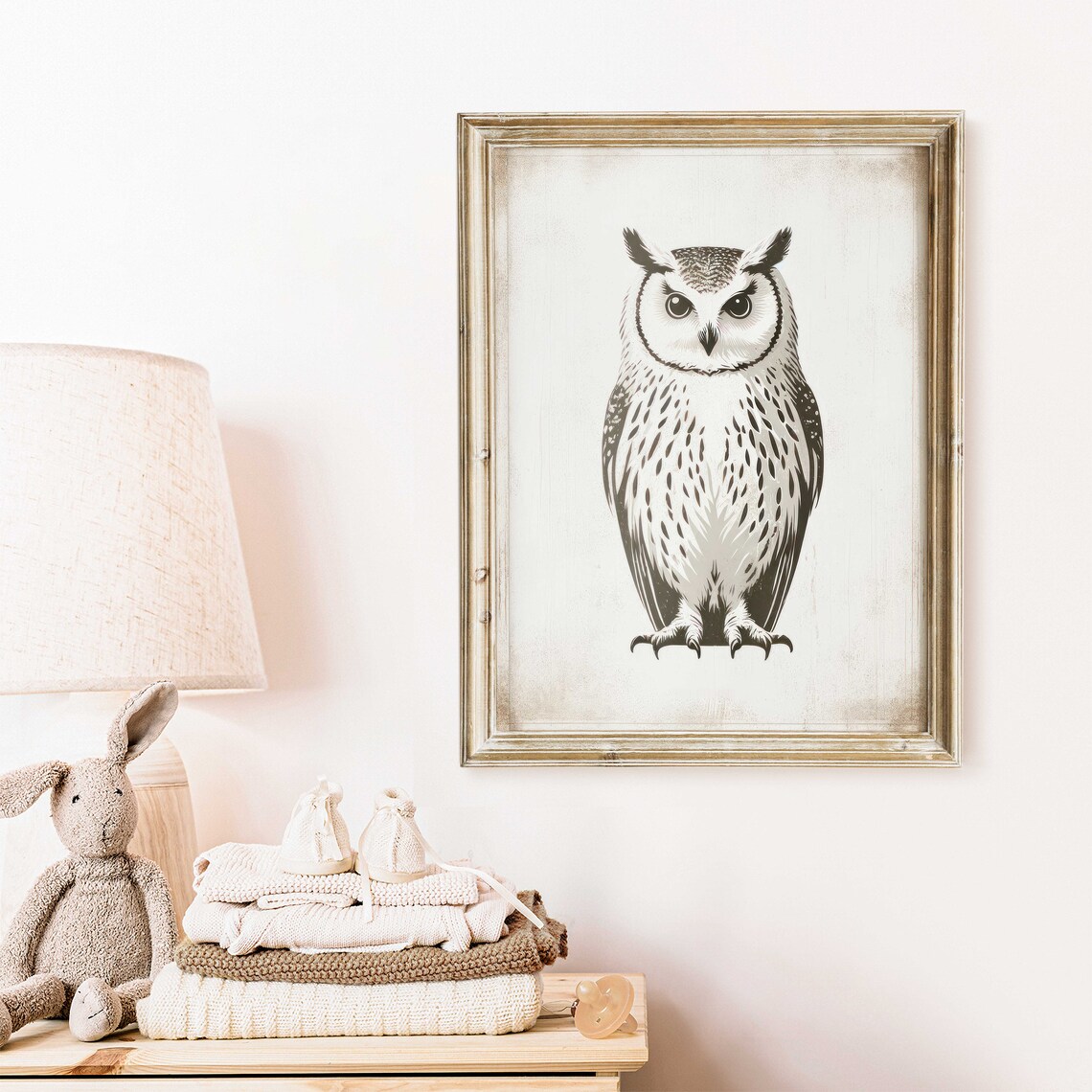 Vintage Owl Forest Bird Illustration Woodland Nursery Poster
