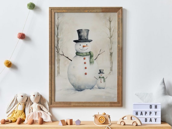 Snowman Christmas Nursery Art Print, Kids Room Decor