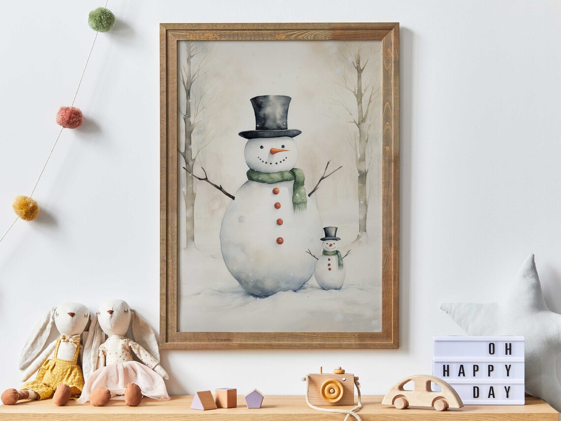 Snowman Christmas Nursery Art Print, Kids Room Decor