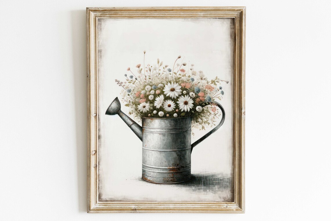 Wildflower Bouquet In Zinc Watering Can Art Print