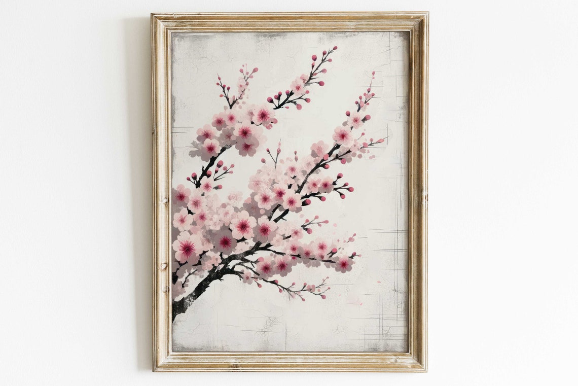 Pink Cherry Blossom Branches Japanese Style Floral Art Poster