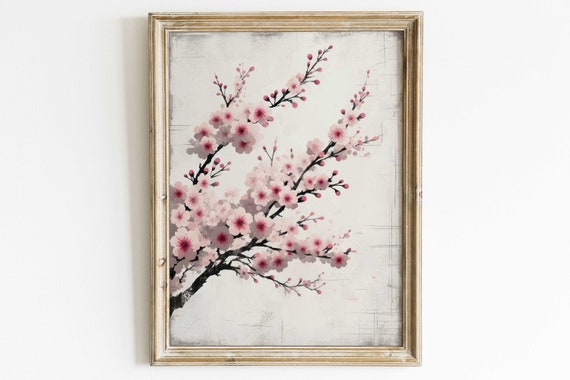 Cherry Tree Art Print Cherry Blossom Art Rustic Floral Wall Decor Wabi Sabi Japandi Art Farmhouse Home Decor Botanical Art