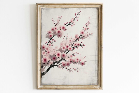 Pink Cherry Blossom Branches Japanese Style Floral Art Poster
