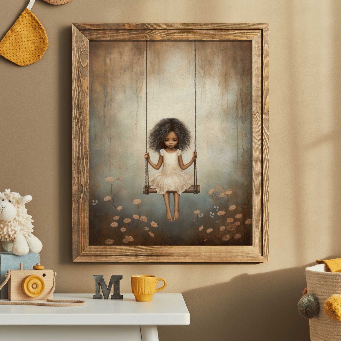 Vintage Girls Room Wall Art, Little Girl On Swing - Image 2