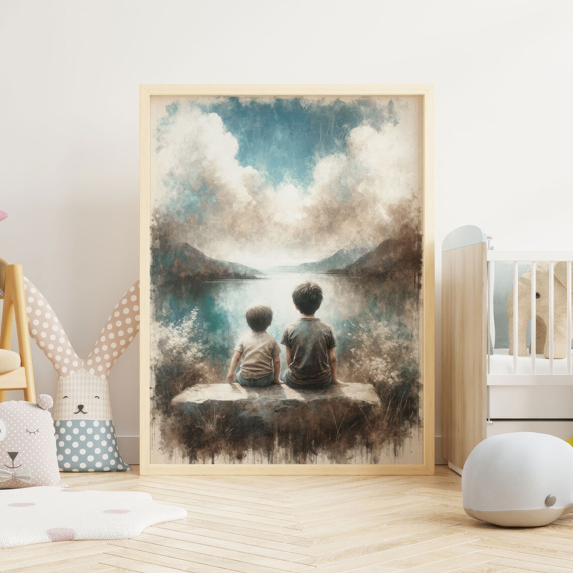 Brothers Adventure Lake Nursery Art Print - Image 2