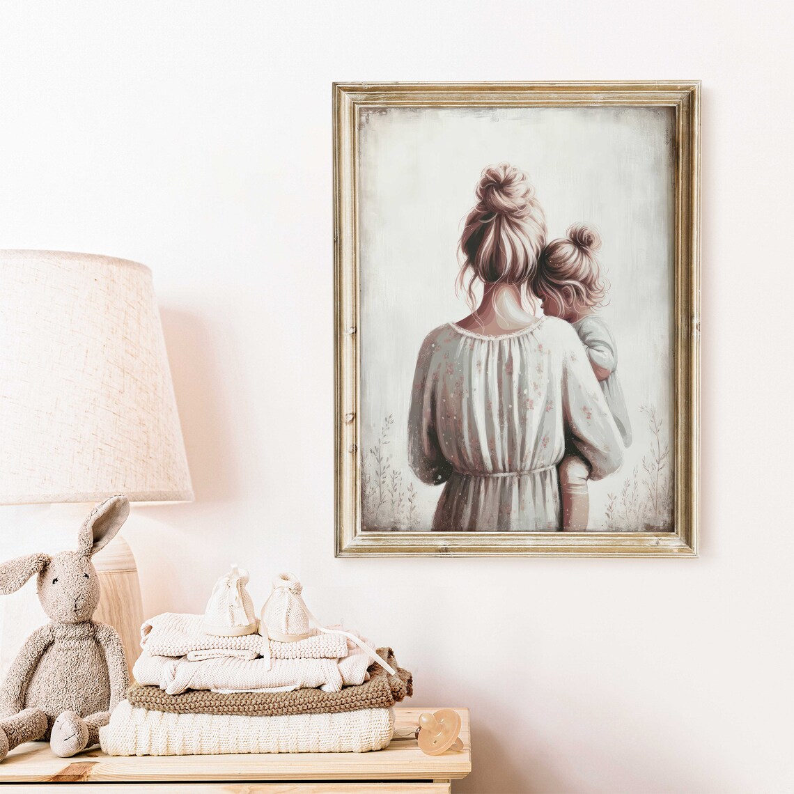Mother Holding Daughter from Behind Soft Blush Family Love Poster - Image 2