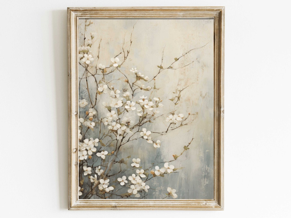 White Blossoms on Branches Soft Spring Botanical Wall Decor Poster