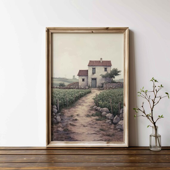 Rustic Italian Stone Farmhouse in Vineyard Mediterranean Art Print