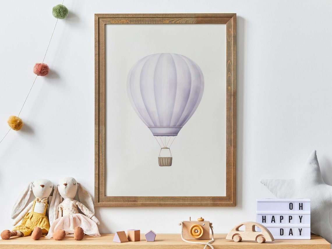 Lavender Purple Hot Air Balloon Minimalist Nursery Art Print