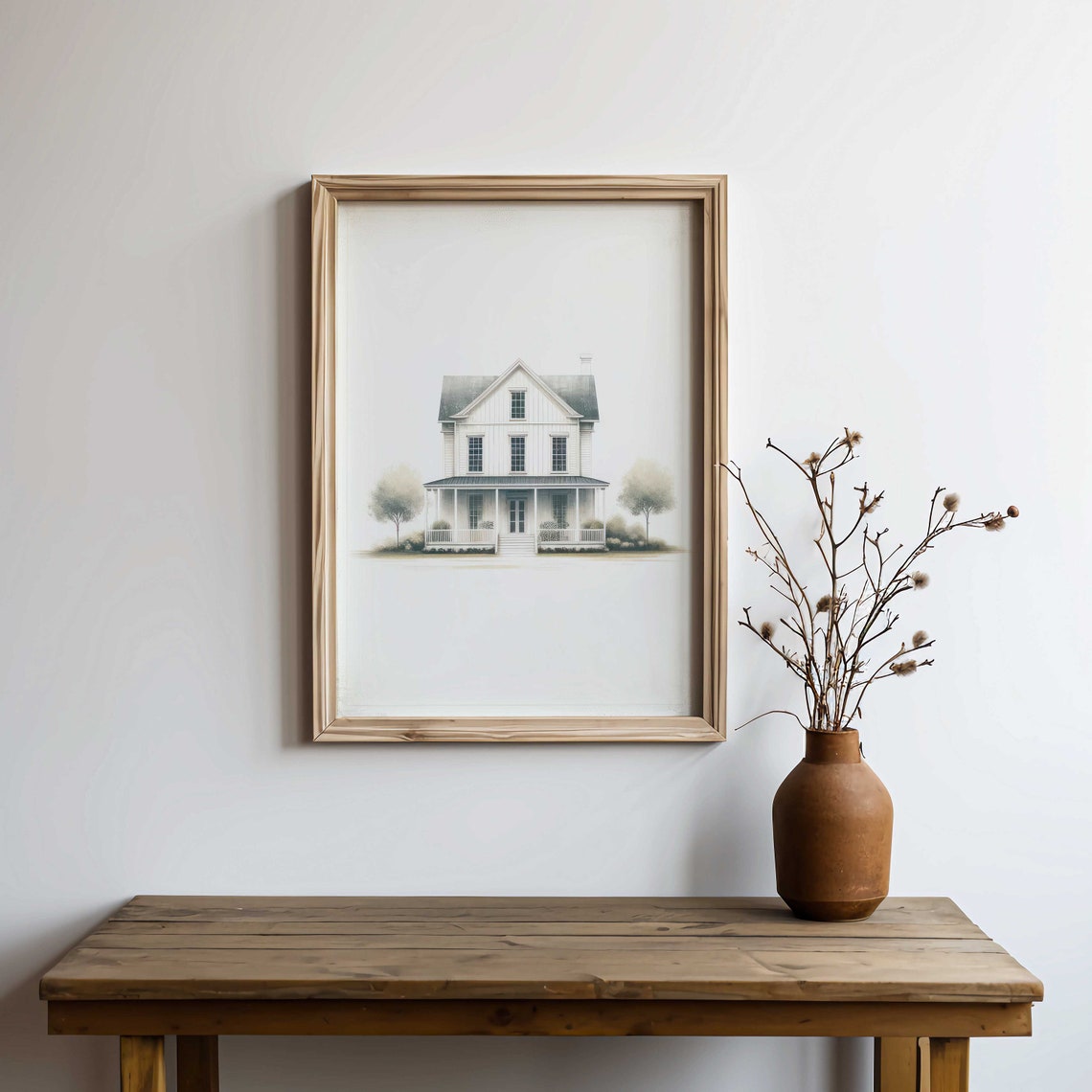 Minimalist White Farmhouse with Porch Watercolor Sketch Poster - Image 2