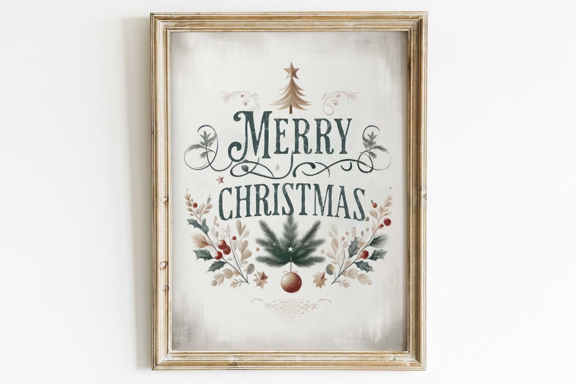 Merry Christmas Vintage Christmas Art Print