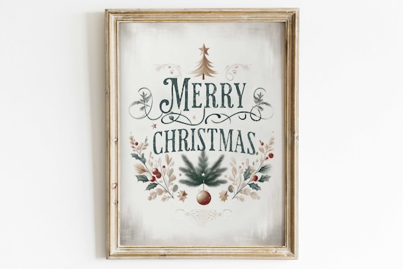Merry Christmas Vintage Christmas Art Print