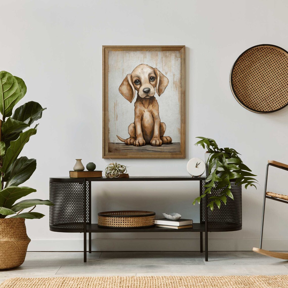 Sweet Tan Puppy Sitting Portrait Vintage Nursery Dog Art Poster - Image 2