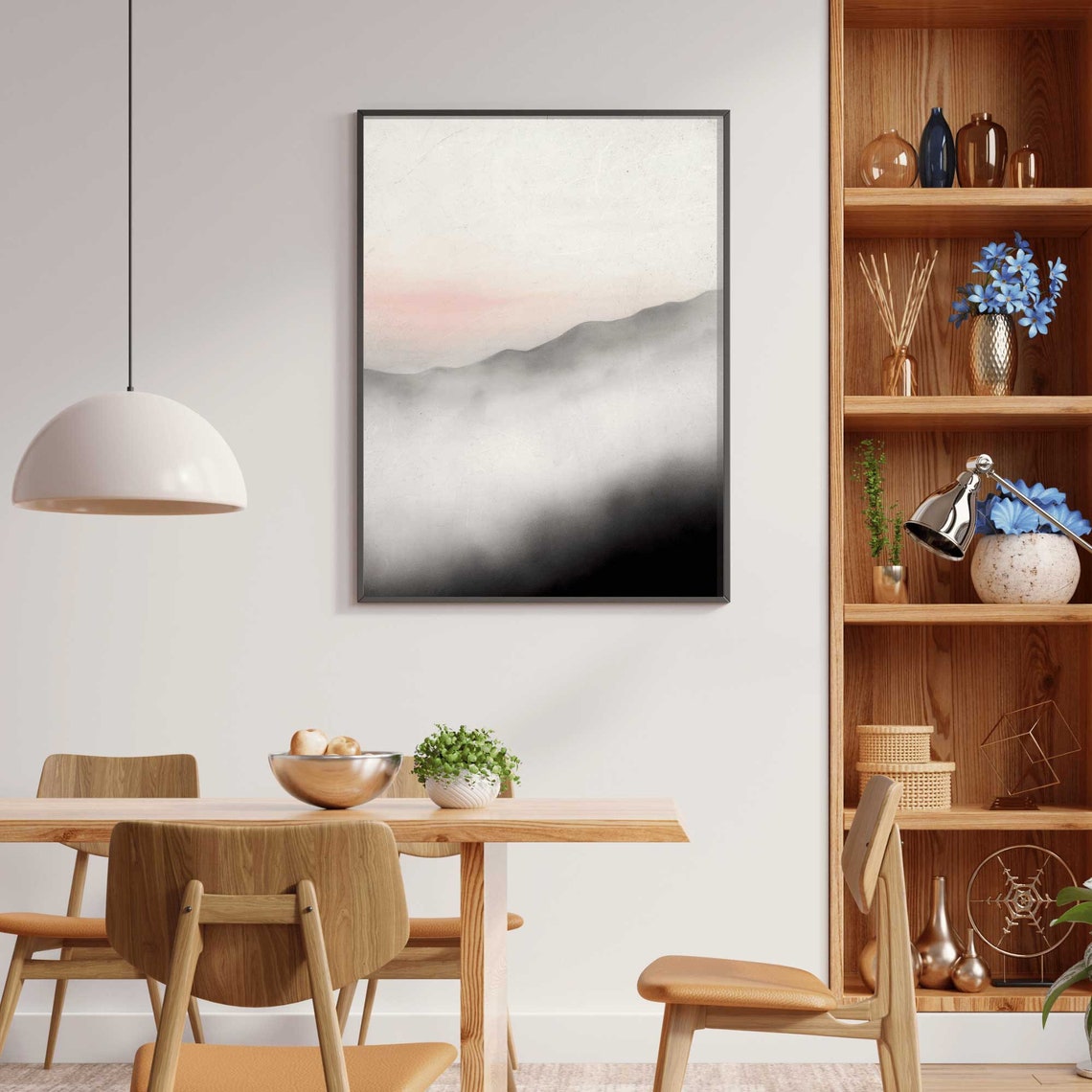 Misty Mountain Sunrise With Pink Horizon Abstract Nature Poster - Image 2