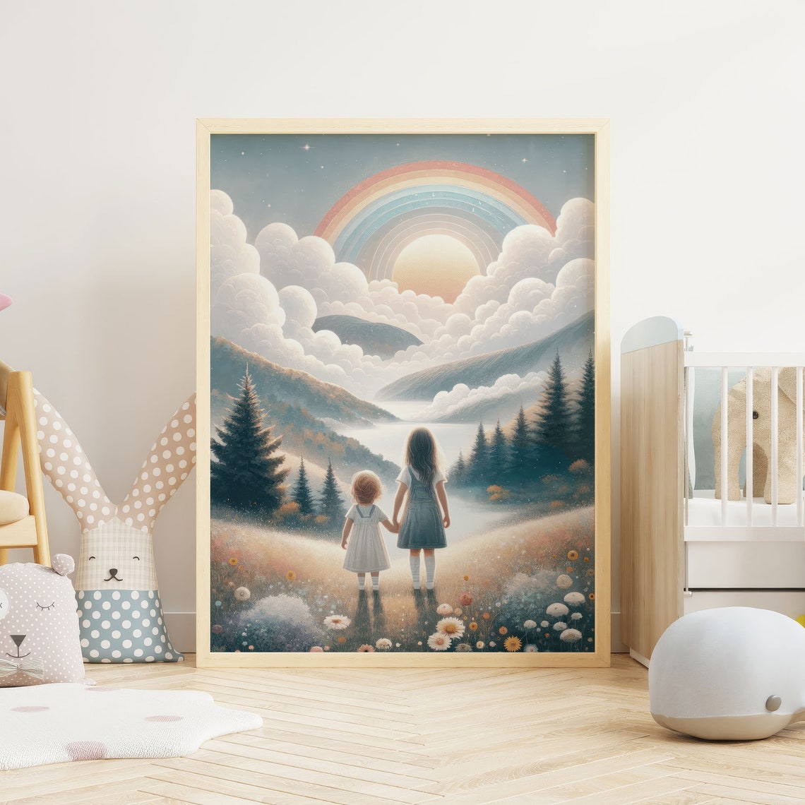 Sister Room Print Sister Painting Rainbow Nursery Decor Girl Adventure Print Wildflower Girls Room Wall Decor Girl Wall Art - Image 2