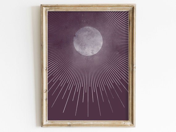 Boho Sun Wall Art Sun And Sunbeam Decor Bohemian Celestial Print Minimalist Vintage Boho Art Violet Wall Art Wall Decor