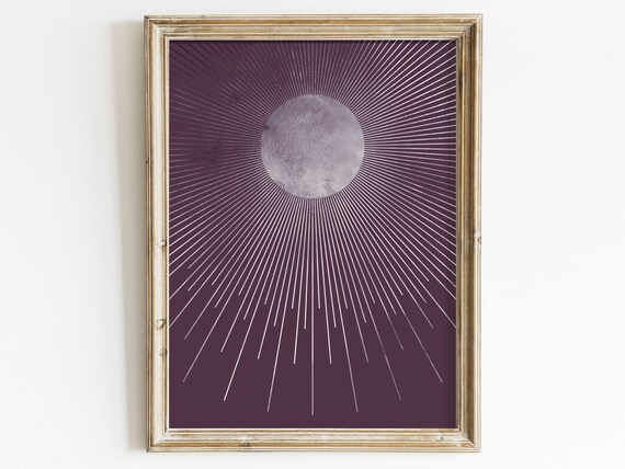 Sunburst Rays on Deep Plum Boho Celestial Minimalist Wall Poster