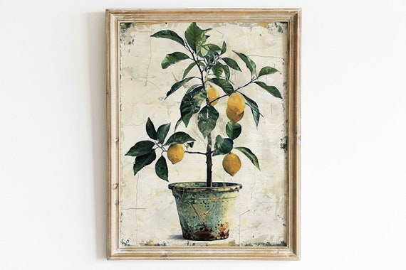Fruit Kitchen Wall Art Lemon Tree Print Vintage Floral Wall Art Lemon Fruit Art Lemon Painting Decor Rustic Farmhouse Art