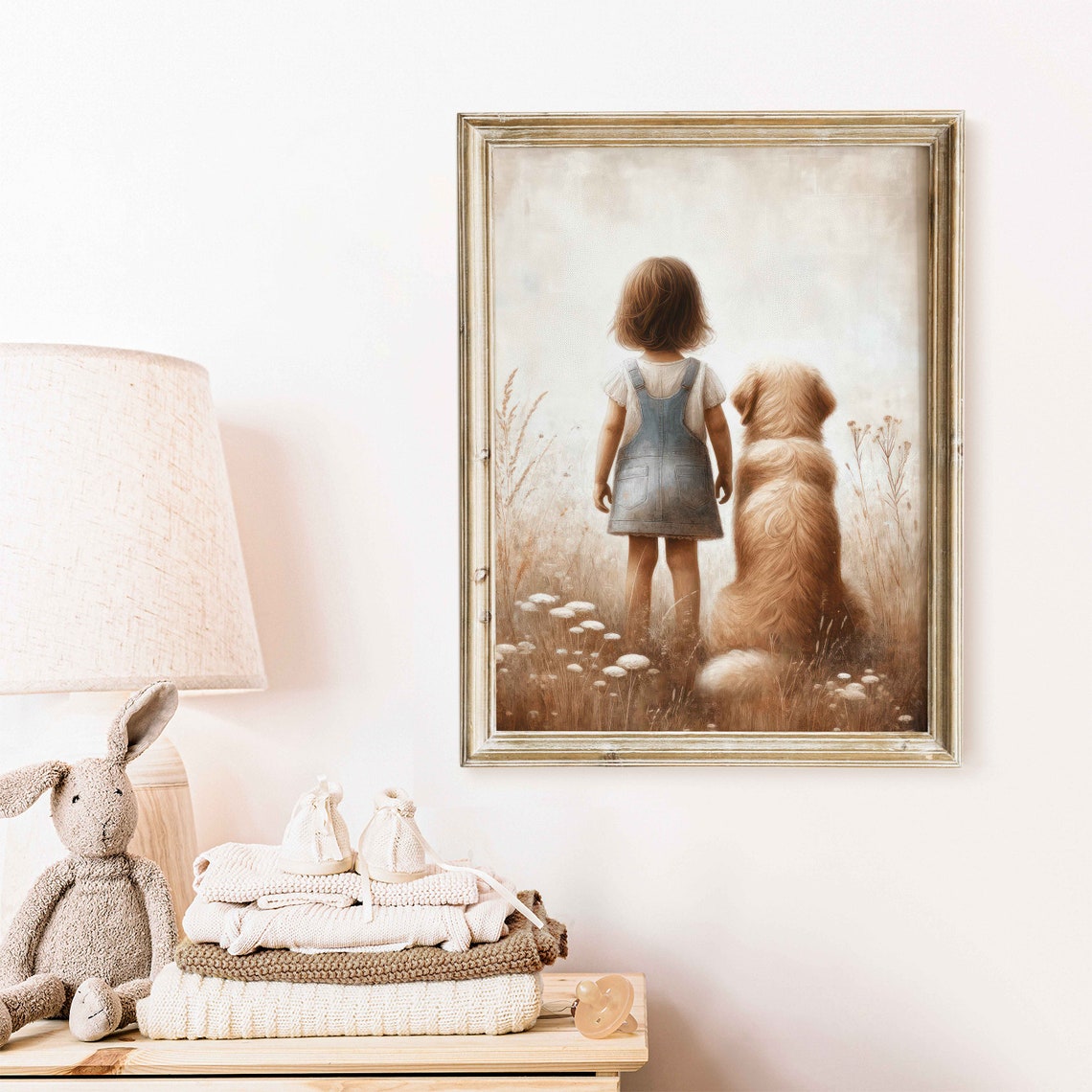Golden Retriever Nursery Art Girl And Dog Painting Dog Nursery Decor Girls Room Dog Decor Golden Retriever Painting Dog Decor - Image 2
