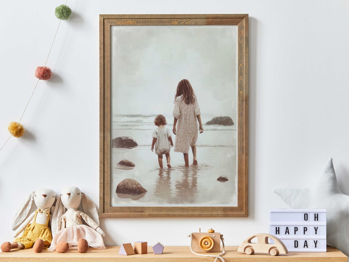 Sister Nursery Print Vintage Sister Painting Sister Wall Art Sisterhood Art Sister Bond Art Beach Nursery Decorprintable Girl Wall Art - Image 2
