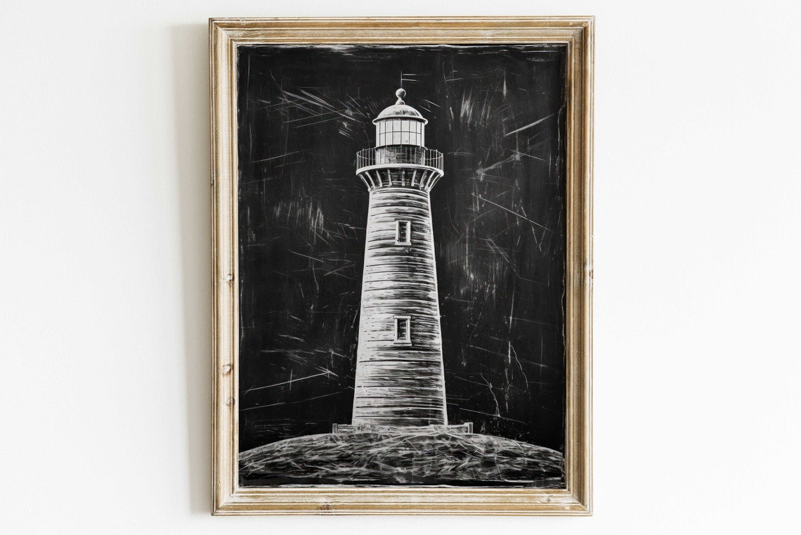 Chalkboard Style White Lighthouse Coastal Nautical Decor Poster